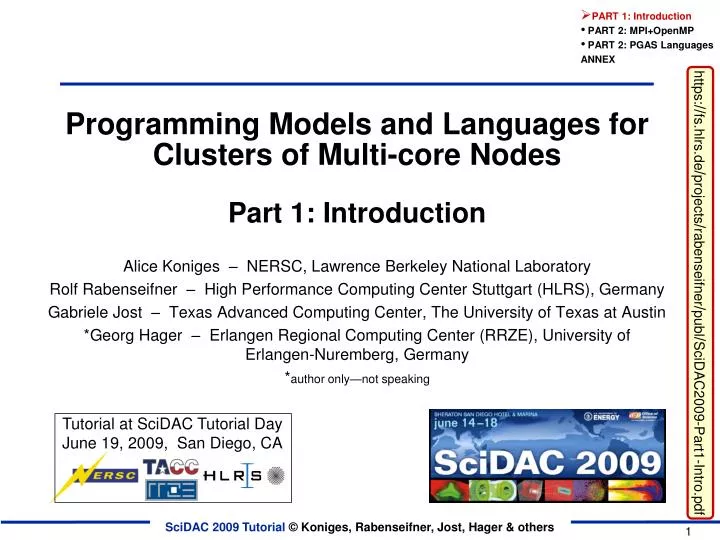 programming models and languages for clusters of multi core nodes part 1 introduction