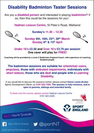 Disability Badminton Taster Sessions
