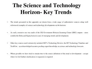 The Science and Technology Horizon- Key Trends