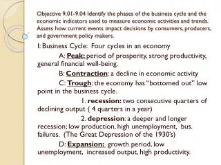 I: Business Cycle: Four cycles in an economy
