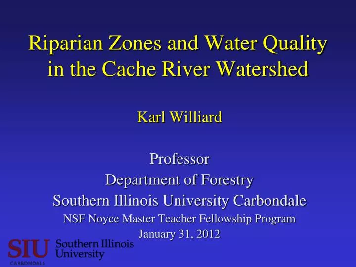 riparian zones and water quality in the cache river watershed