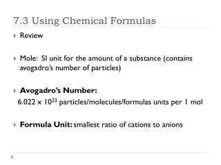7.3 Using Chemical Formulas