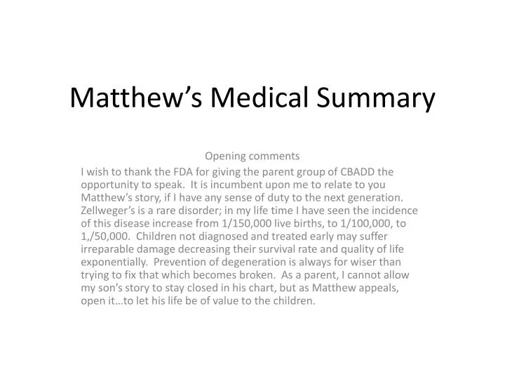 matthew s medical summary