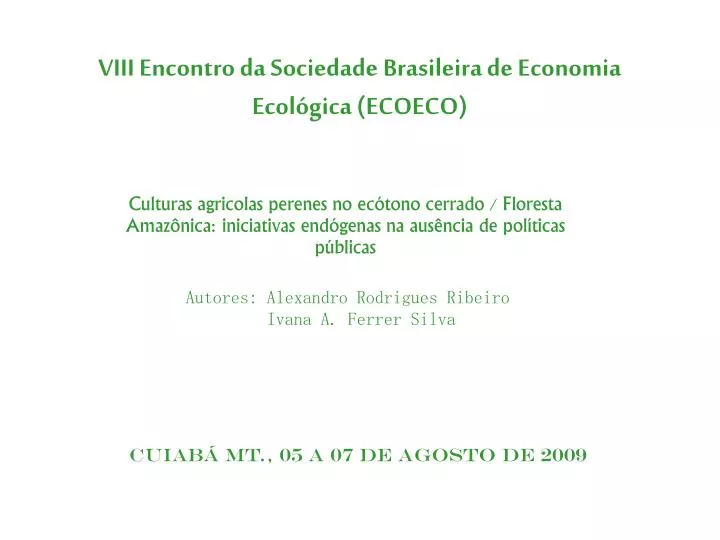 viii encontro da sociedade brasileira de economia ecol gica ecoeco