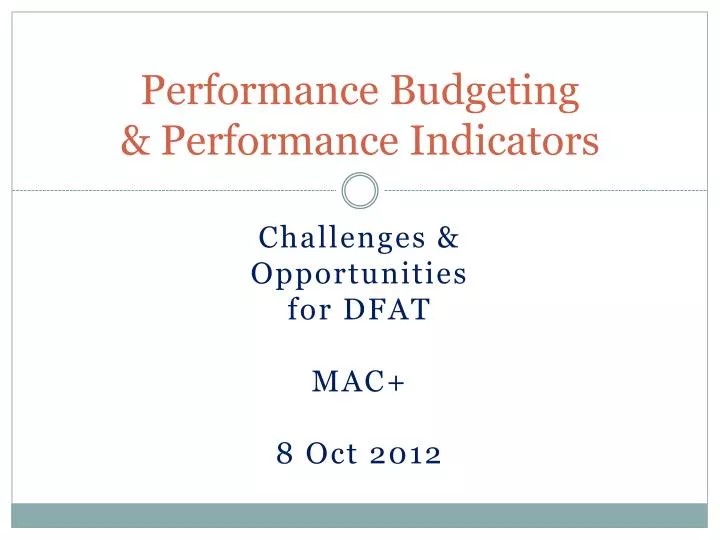 performance budgeting performance indicators