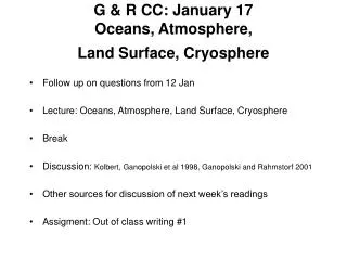 G &amp; R CC: January 17 Oceans, Atmosphere, Land Surface, Cryosphere