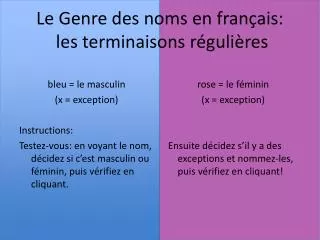 le genre des noms en fran ais les terminaisons r guli res