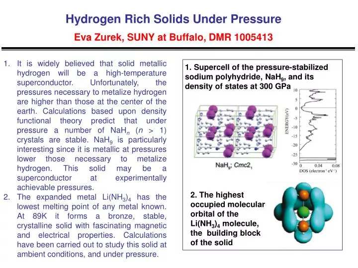 hydrogen rich solids under pressure eva zurek suny at buffalo dmr 1005413
