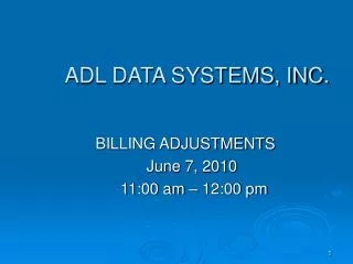 ADL DATA SYSTEMS, INC.