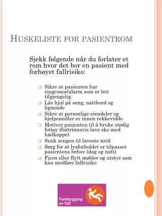 huskeliste for pasientrom