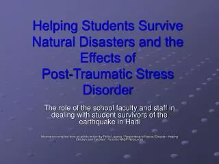 Helping Students Survive Natural Disasters and the Effects of Post-Traumatic Stress Disorder