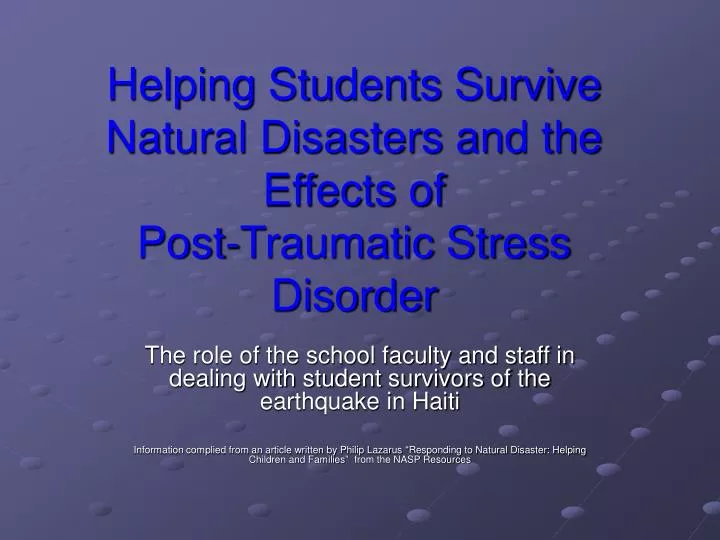 helping students survive natural disasters and the effects of post traumatic stress disorder