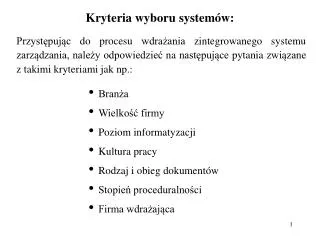 kryteria wyboru system w