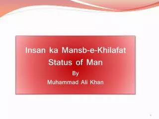 Insan ka Mansb -e- Khilafat Status of Man By Muhammad Ali Khan