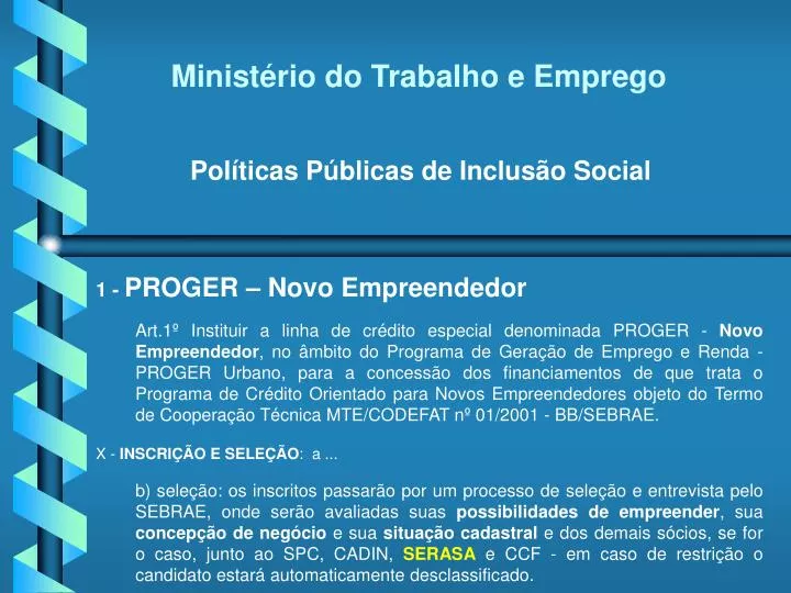 minist rio do trabalho e emprego pol ticas p blicas de inclus o social