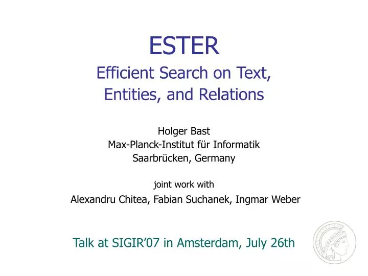 ester efficient search on text entities and relations