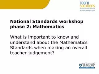 National Standards workshop phase 2: Mathematics