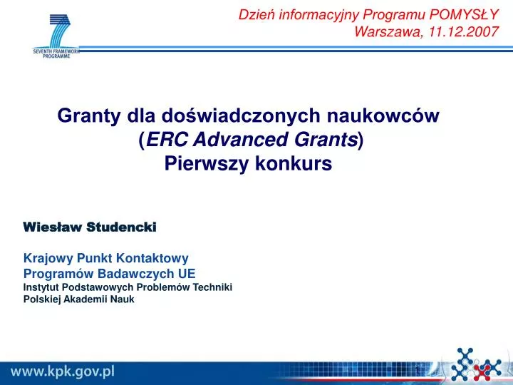 granty dla do wiadczonych naukowc w erc advanced grants pierwszy konkurs