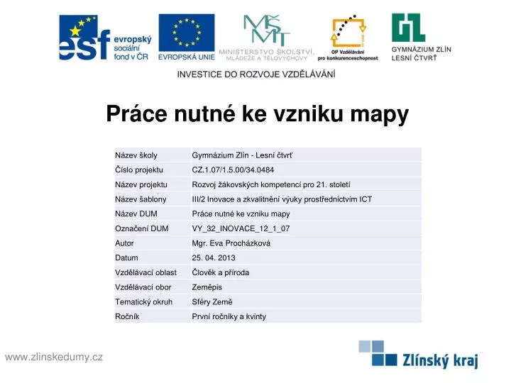 pr ce nutn ke vzniku mapy