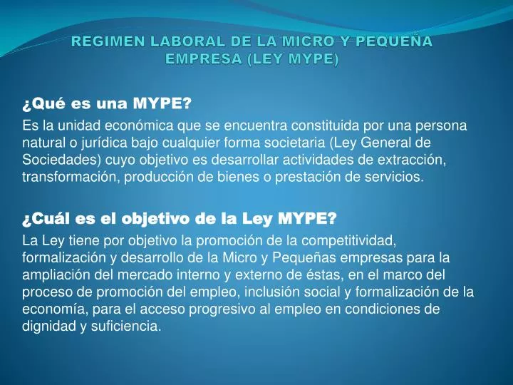 regimen laboral de la micro y peque a empresa ley mype