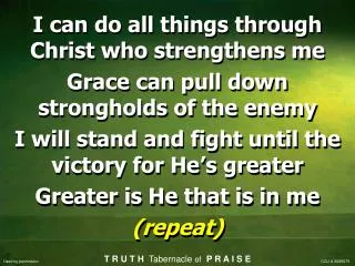 I can do all things through Christ who strengthens me Grace can pull down strongholds of the enemy