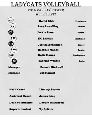 Ladycats Volleyball 2014 Varsity roster We Believe!