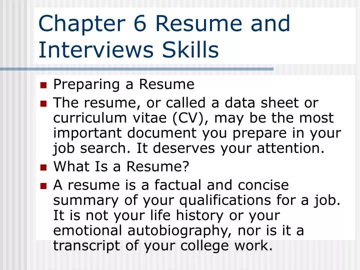 chapter 6 resume and interviews skills
