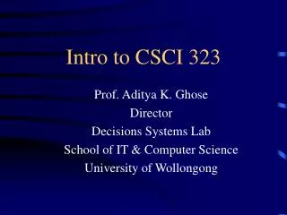 Intro to CSCI 323