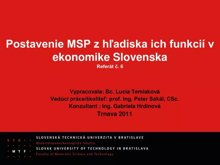 postavenie msp z h adiska ich funkci v ekonomike slovenska refer t 6