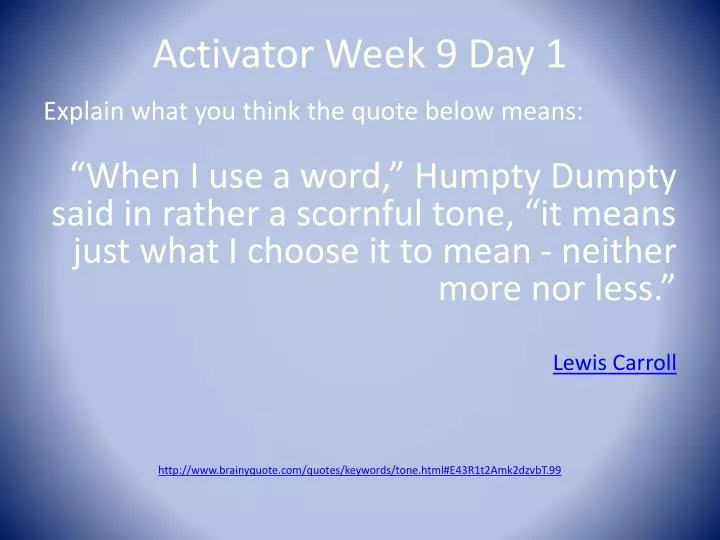 activator week 9 day 1