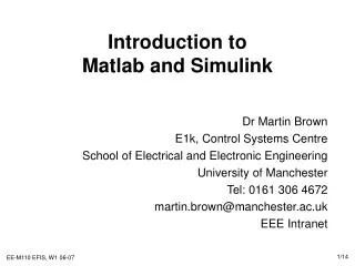 Introduction to Matlab and Simulink