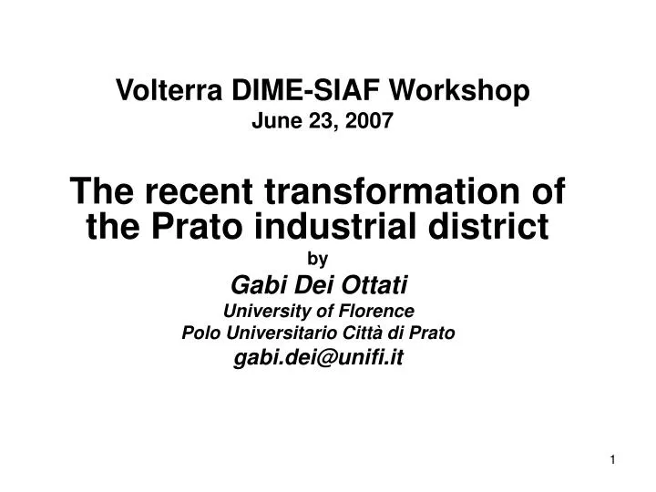 volterra dime siaf workshop june 23 2007