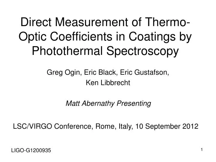 direct measurement of thermo optic coefficients in coatings by photothermal spectroscopy