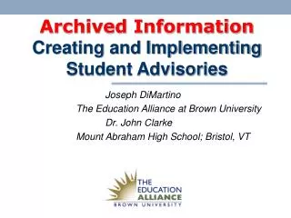 Archived Information Creating and Implementing Student Advisories