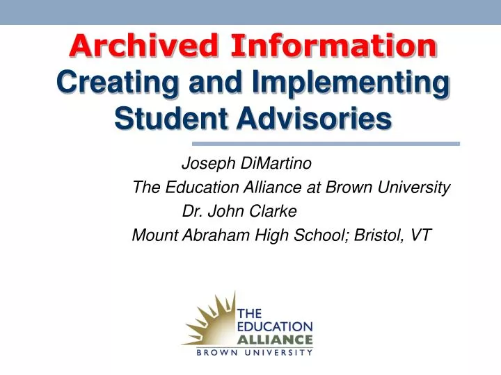 archived information creating and implementing student advisories