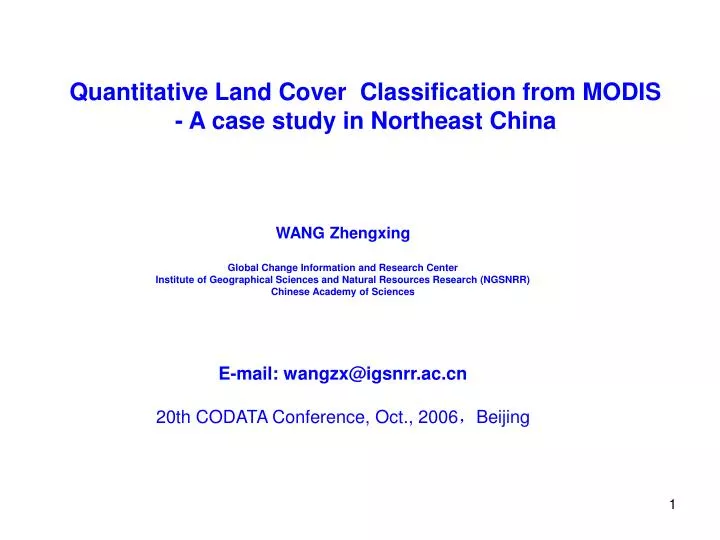 quantitative land cover classification from modis a case study in northeast china