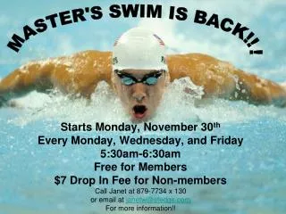 Starts Monday, November 30 th Every Monday, Wednesday, and Friday 5:30am-6:30am Free for Members