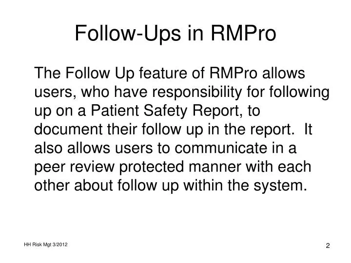 follow ups in rmpro