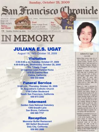 JULIANA E.S. UGAT August 19, 1925-October 18, 2009 Visitation