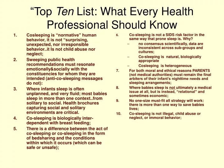 top ten list what every health professional should know