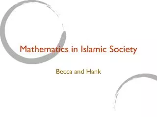 Mathematics in Islamic Society