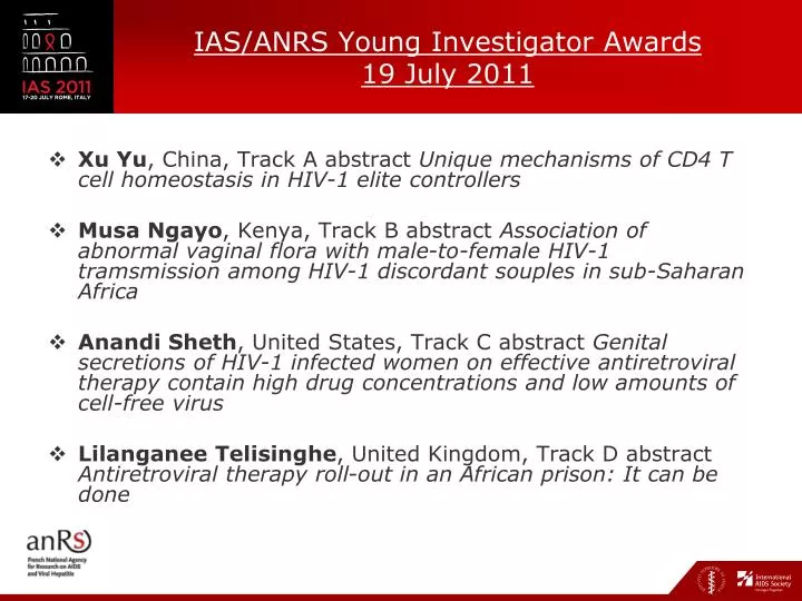 ias anrs young investigator awards 19 july 2011