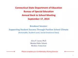Connecticut State Department of Education Bureau of Special Education
