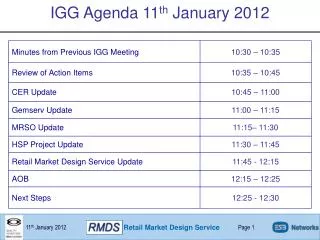IGG Agenda 11 th January 2012
