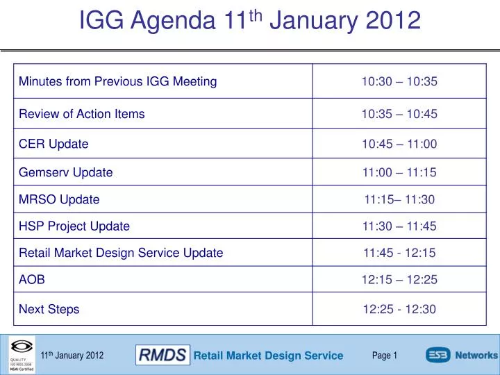 igg agenda 11 th january 2012