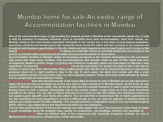 Mumbai home for sale-An exotic range of Accommodation facili