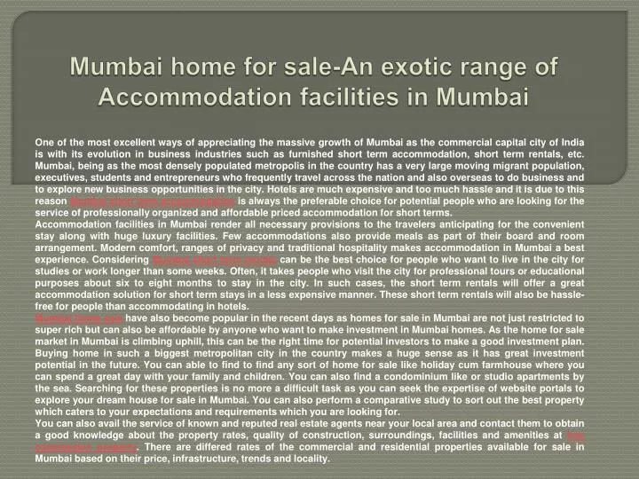 mumbai home for sale an exotic range of accommodation facilities in mumbai