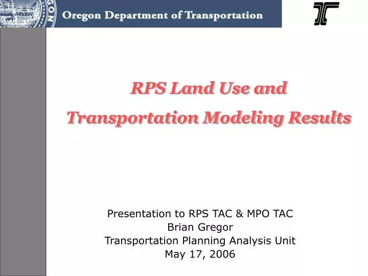 rps land use and transportation modeling results