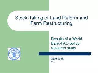 Stock-Taking of Land Reform and Farm Restructuring
