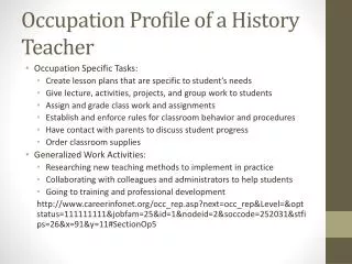 Occupation Profile of a History Teacher